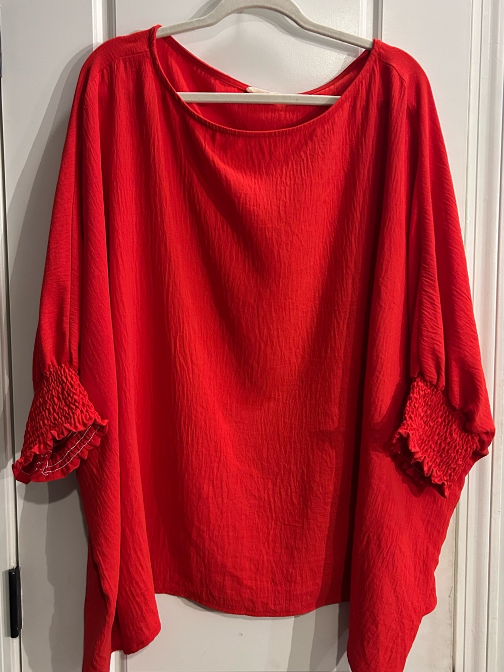 ODDY Red Smocked Sleeve Blouse